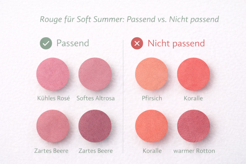 kühles Rosé statt pfirsich
altrosa statt koralle
zarte beere statt warmer Rotton